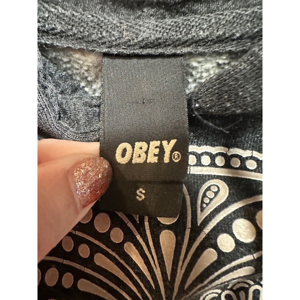 Obey Womens Sugar Skull Hoodie Charcoal Gray Heather Graphic Sweatshirt Small - Picture 3 of 7